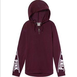 Victoria Secret PINK LOGO hoodie 3/4 zip maroon